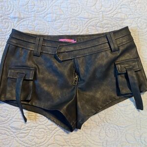 Edikted Black Faux Leather Cargo Shorts